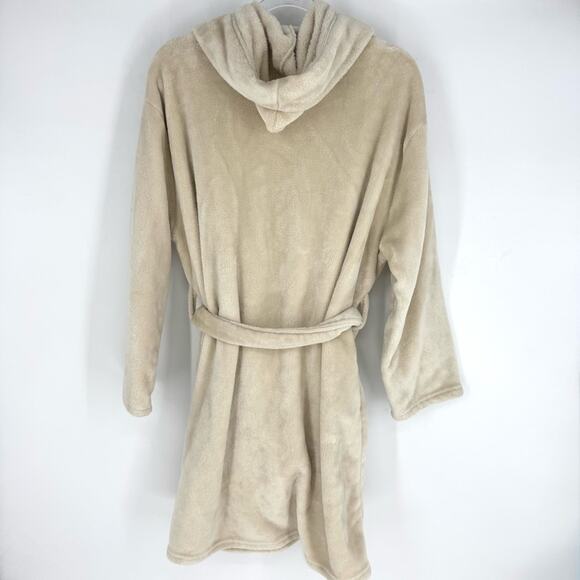 Summer & Rose Plush Knee Length Hooded Robe with Pockets Beige Size L/XL - Picture 6 of 9